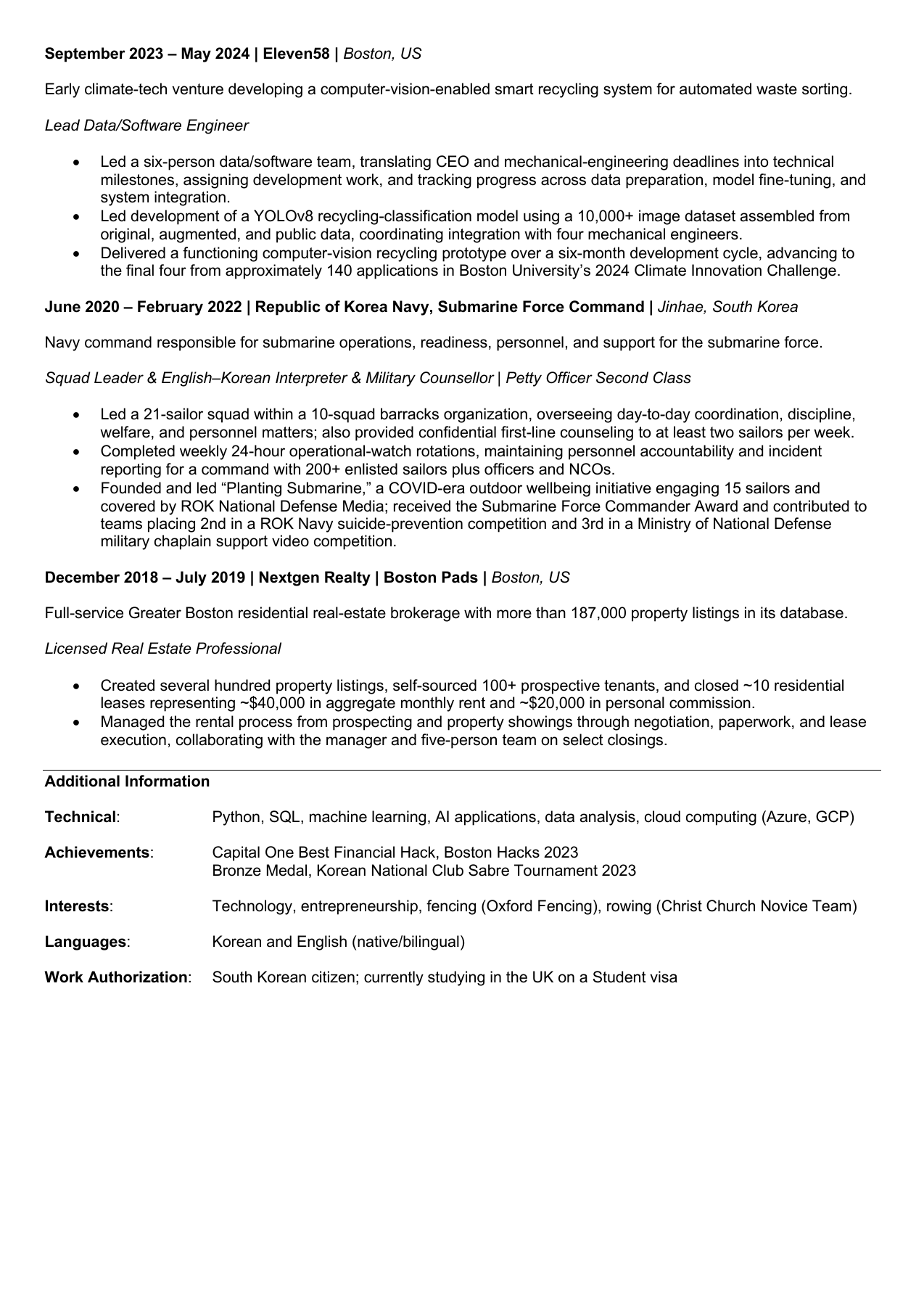 Page 2 of David Euijoon Kim’s Oxford CV